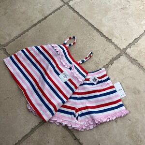 NWT Old Navy Girls 3T Red White Blue Striped Ruffle Cami and Shorts 2-Piece Set